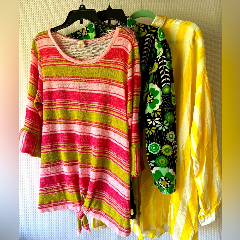 Plus size bundle; Women’s 3X. 3 cheery and bright tops + bonus floral nightie
